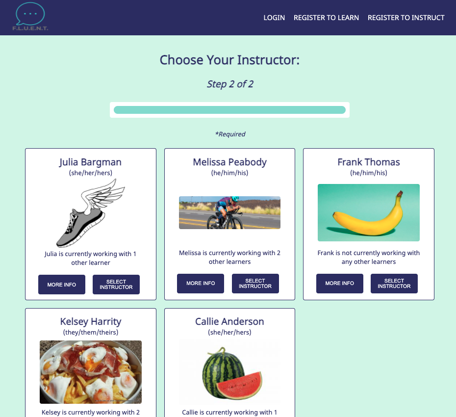 FLUENT learners select their instructor.