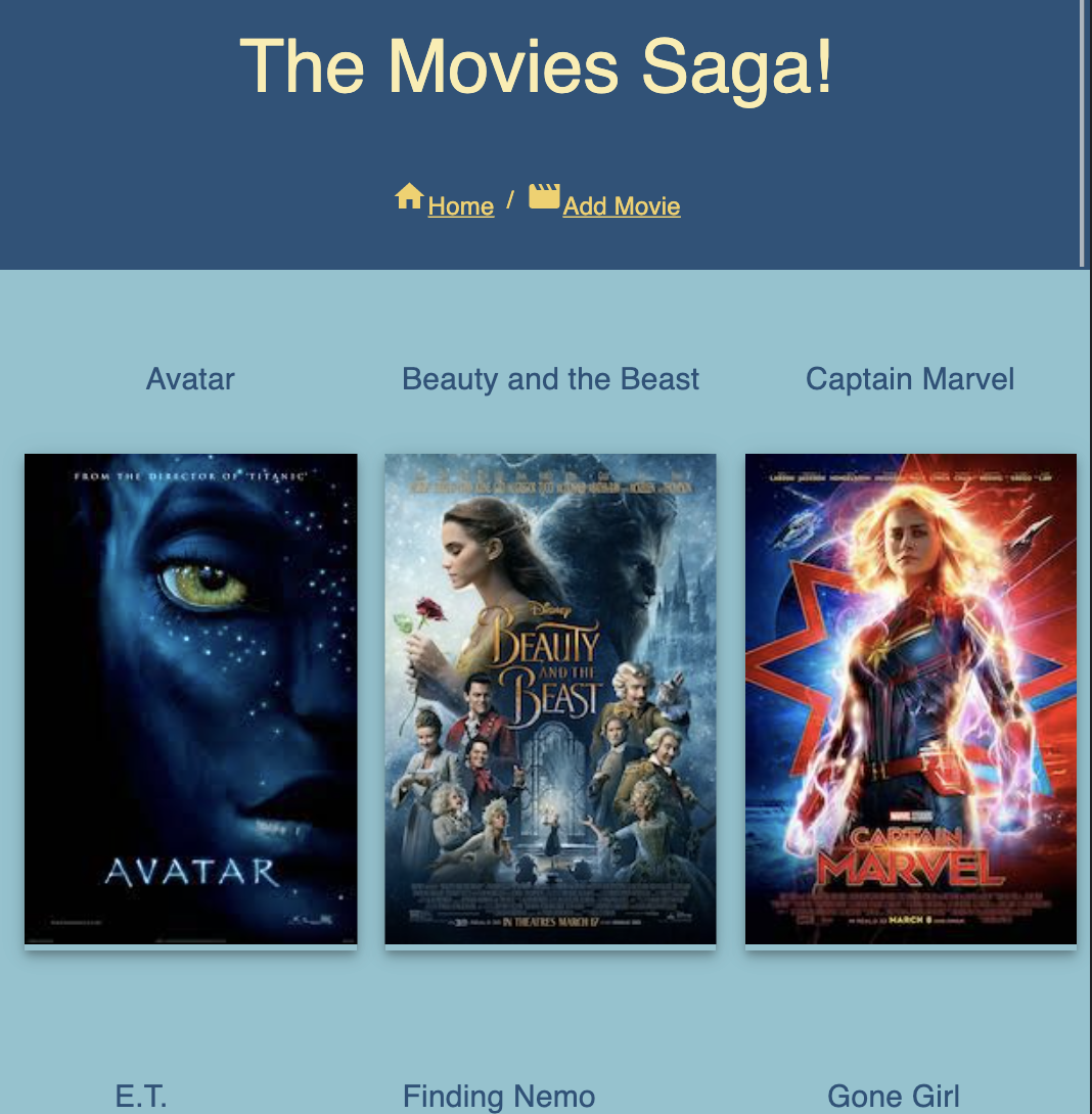 Movie List app landing page.